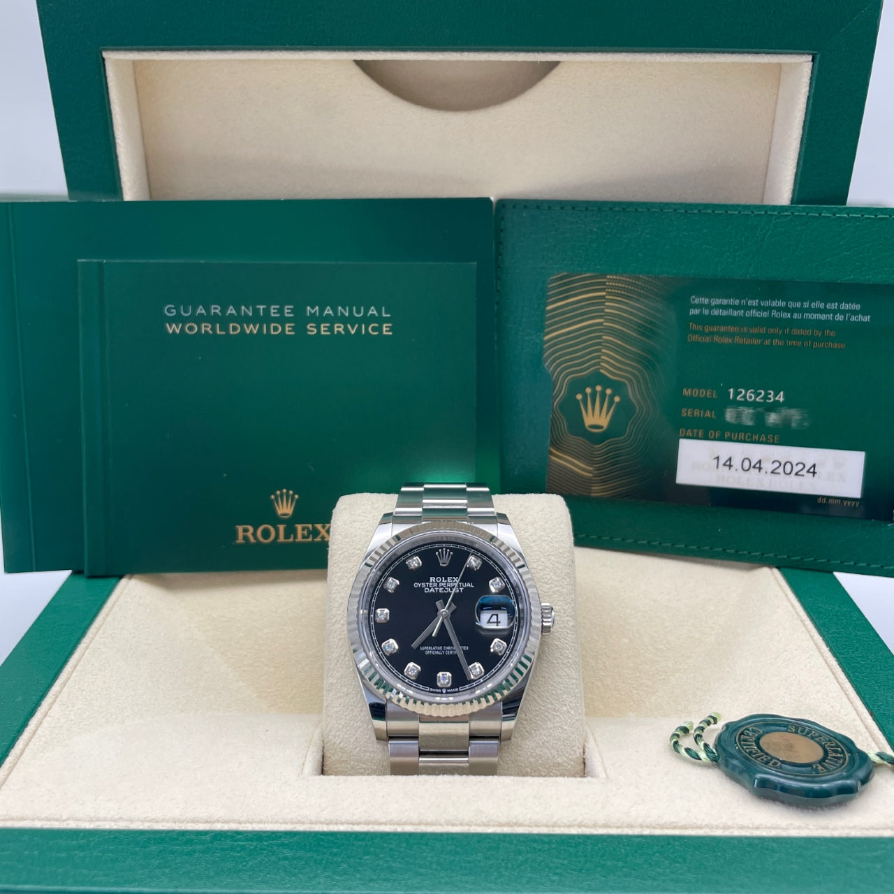 2024 Pre-owned Rolex - 126234-0028 Datejust 36 Stainless Steel / Fluted / Black-Diamond / Oyster