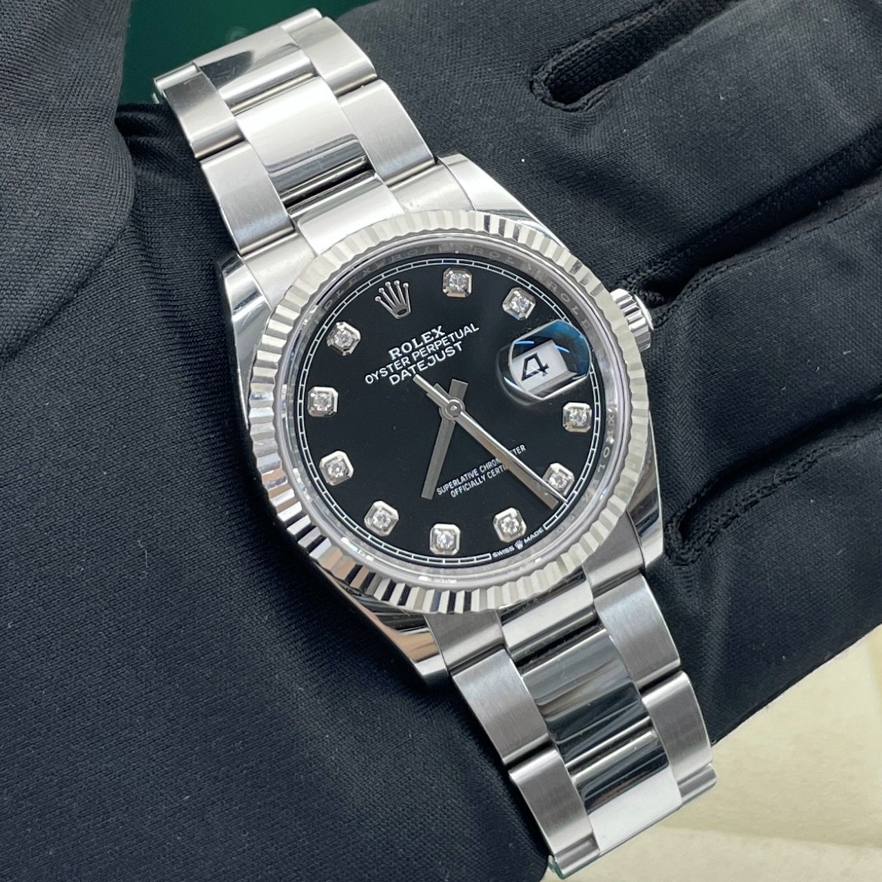 2024 Pre-owned Rolex - 126234-0028 Datejust 36 Stainless Steel / Fluted / Black-Diamond / Oyster