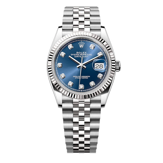 2025 Brand New Rolex - 126234-0037 Datejust 36 Stainless Steel / Fluted / Blue-Diamond / Jubilee