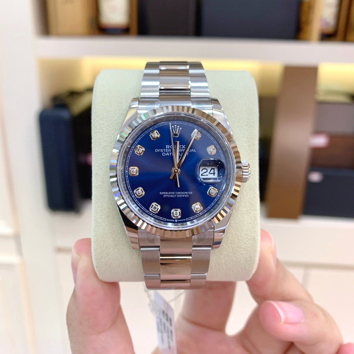 2025 Pre-owned Rolex - 126234-0038 Datejust 36 Stainless Steel / Fluted / Blue-Diamond / Oyster