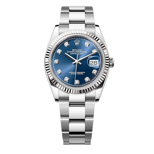 2025 Pre-owned Rolex - 126234-0038 Datejust 36 Stainless Steel / Fluted / Blue-Diamond / Oyster