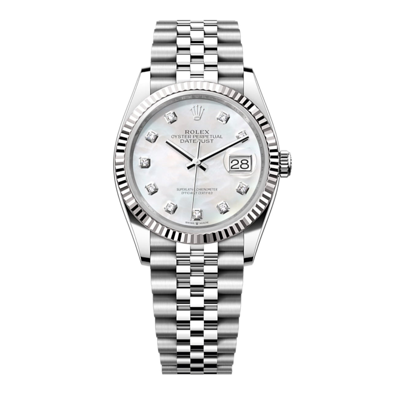 2025 Brand New Rolex - 126234-0019 Datejust 36 Stainless Steel / Fluted / MOP-Diamond / Jubilee