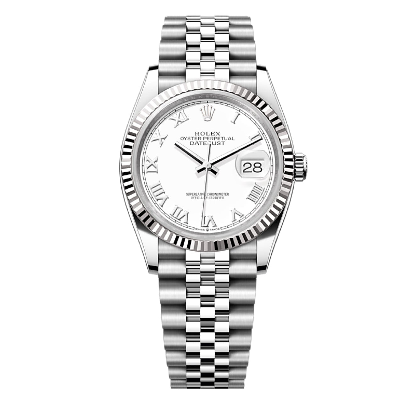 2024 Pre-owned Rolex - 126234-0025 Datejust 36 Stainless Steel / Fluted / White Roman / Jubilee