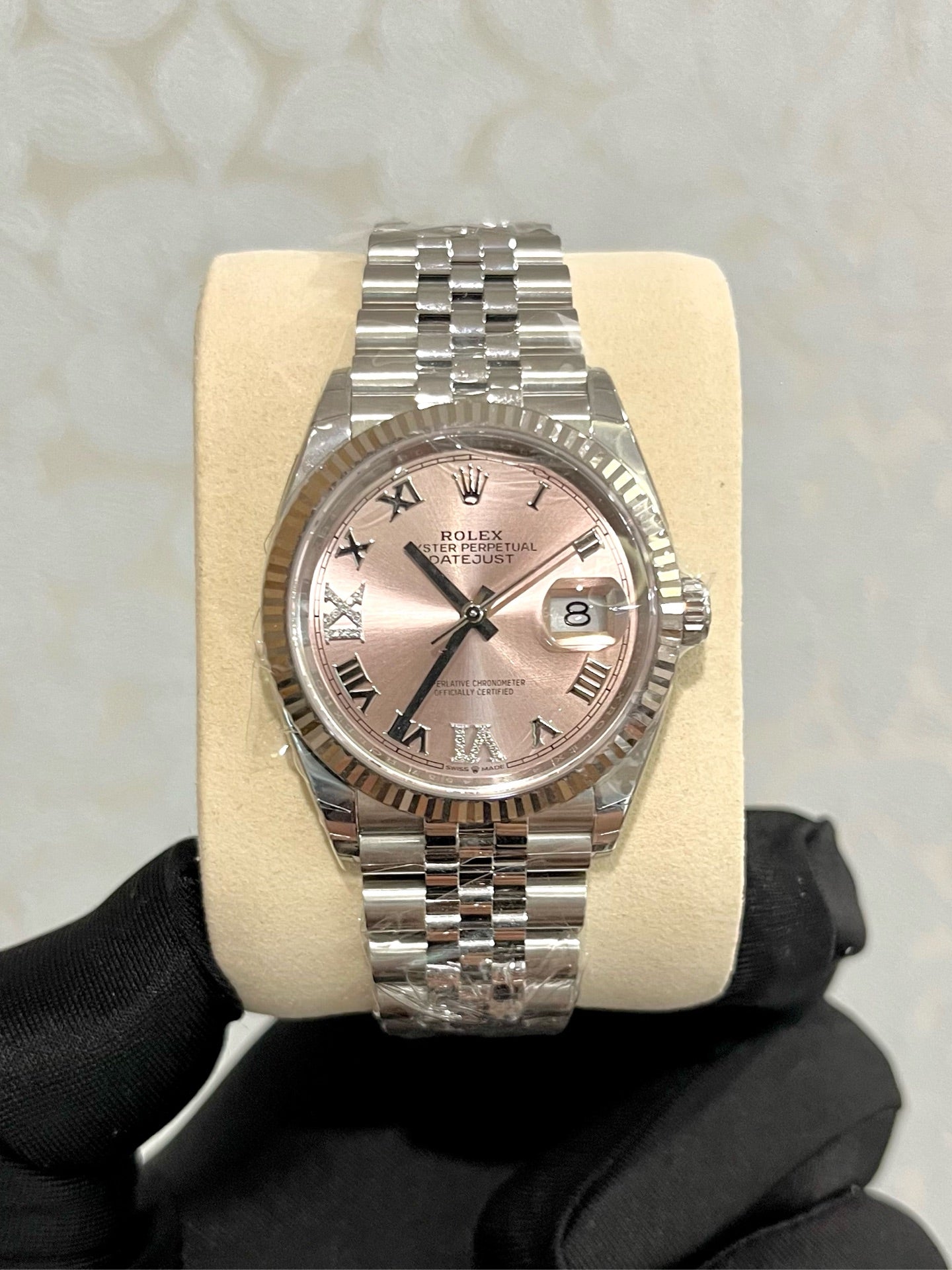 2025 Brand New Rolex - 126234-0031 Datejust 36 Stainless Steel / Fluted / Pink Roman-Diamonds / Jubilee