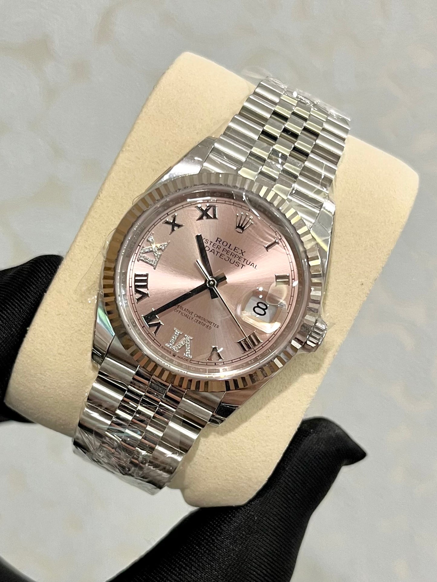 2025 Brand New Rolex - 126234-0031 Datejust 36 Stainless Steel / Fluted / Pink Roman-Diamonds / Jubilee