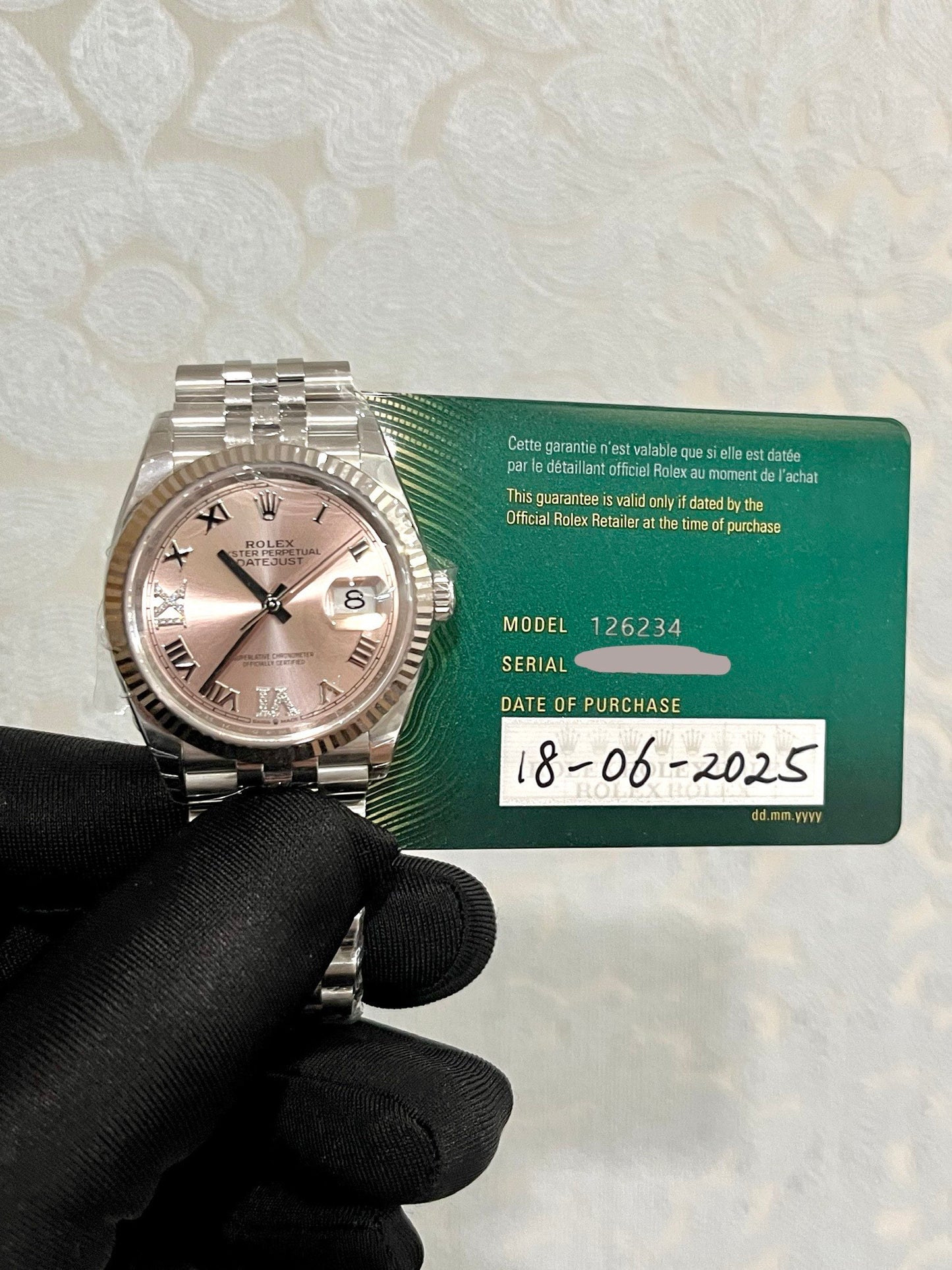 2025 Brand New Rolex - 126234-0031 Datejust 36 Stainless Steel / Fluted / Pink Roman-Diamonds / Jubilee
