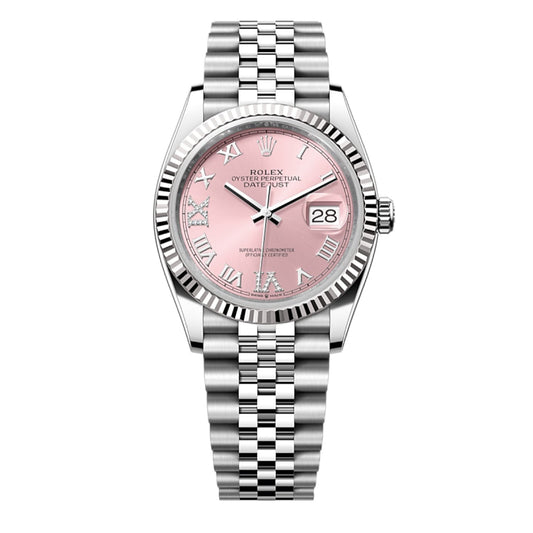 2025 Brand New Rolex - 126234-0031 Datejust 36 Stainless Steel / Fluted / Pink Roman-Diamonds / Jubilee