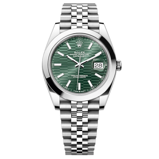 2025 Brand New Rolex - 126300-0022 Datejust 41 Stainless Steel Smooth / Jubilee / Green - Fluted