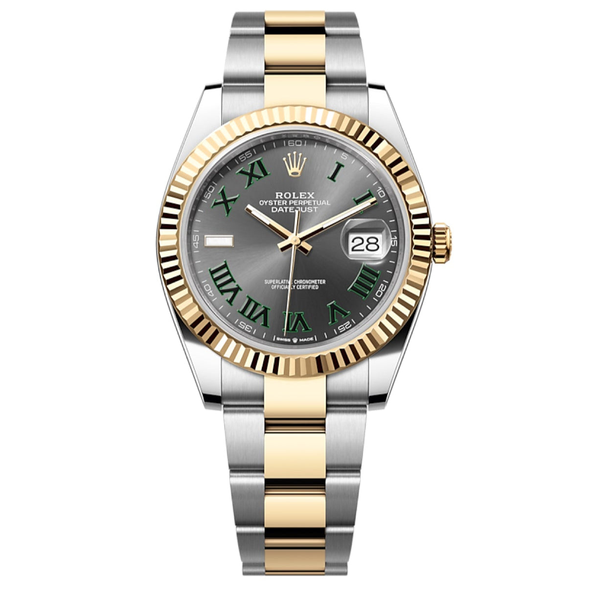 2025 Brand New Rolex - 126333-0019 Datejust 41 Rolesor Yellow Fluted / Oyster / Slate - Roman