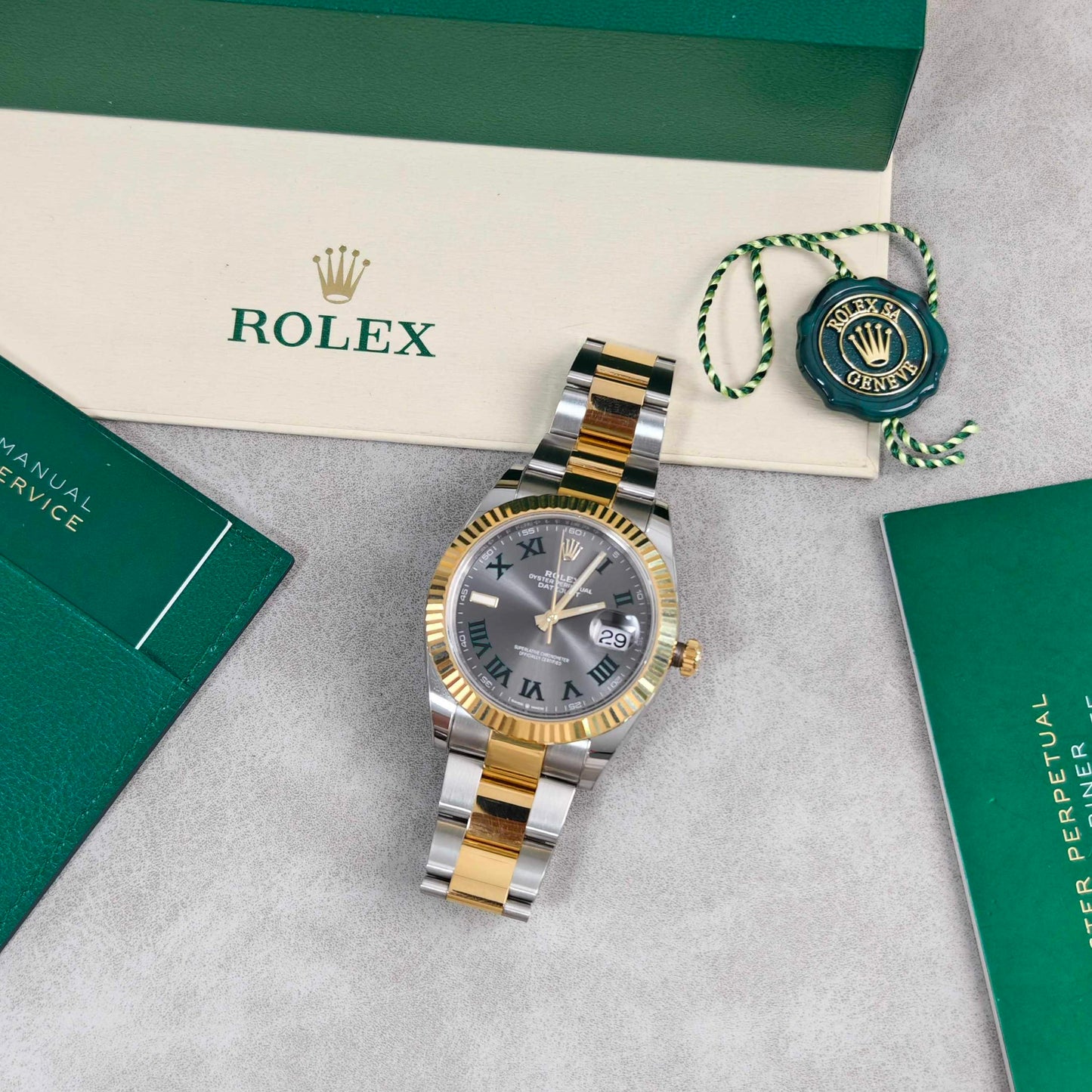 2025 Brand New Rolex - 126333-0019 Datejust 41 Rolesor Yellow Fluted / Oyster / Slate - Roman