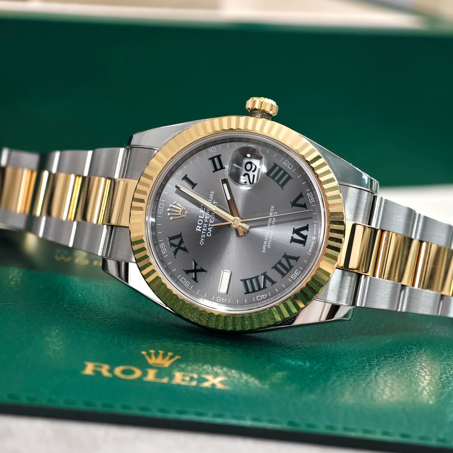2025 Brand New Rolex - 126333-0019 Datejust 41 Rolesor Yellow Fluted / Oyster / Slate - Roman