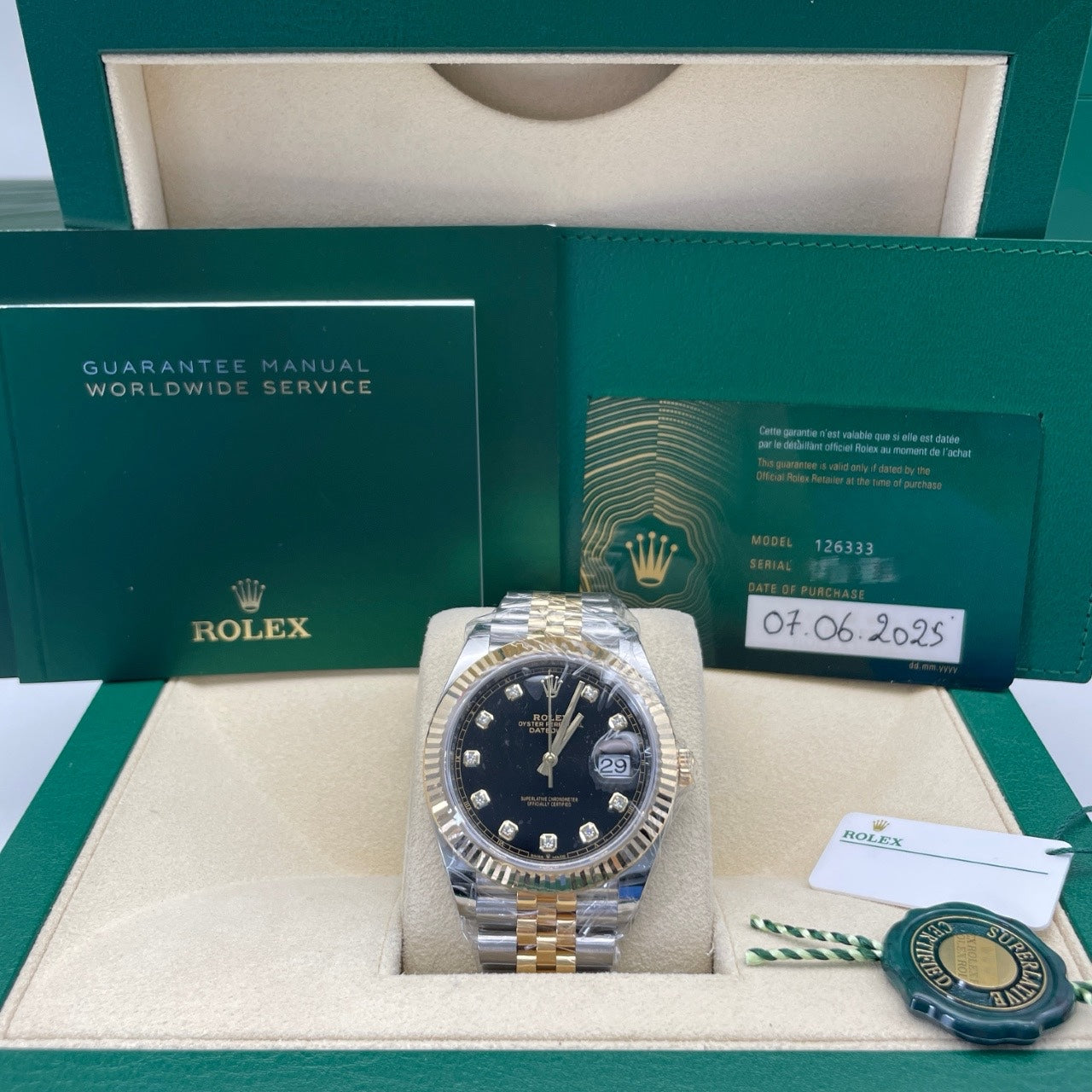 2025 Brand New Rolex - 126333-0006 Datejust 41 Rolesor Yellow Fluted / Jubilee / Black - Diamond