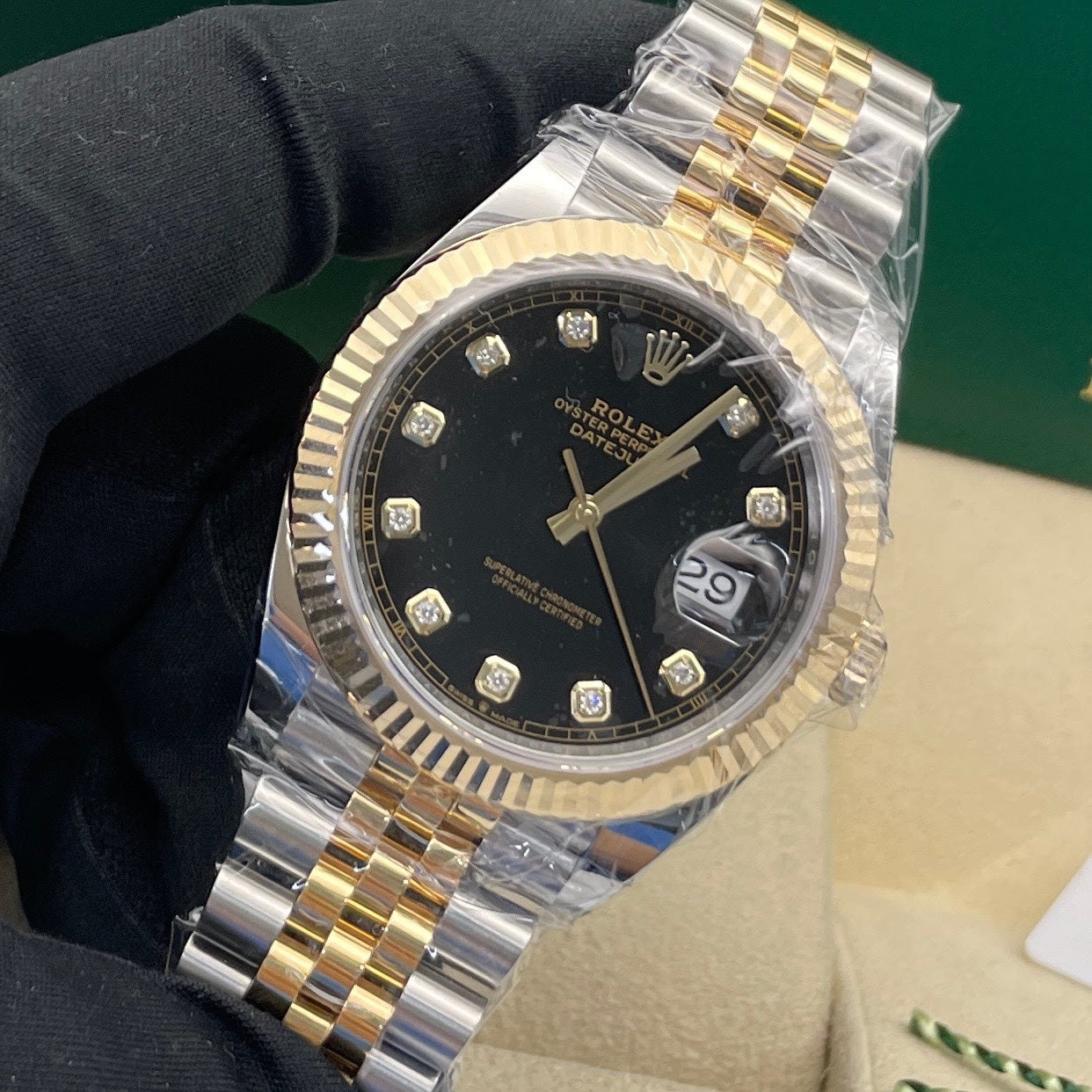 2025 Brand New Rolex - 126333-0006 Datejust 41 Rolesor Yellow Fluted / Jubilee / Black - Diamond