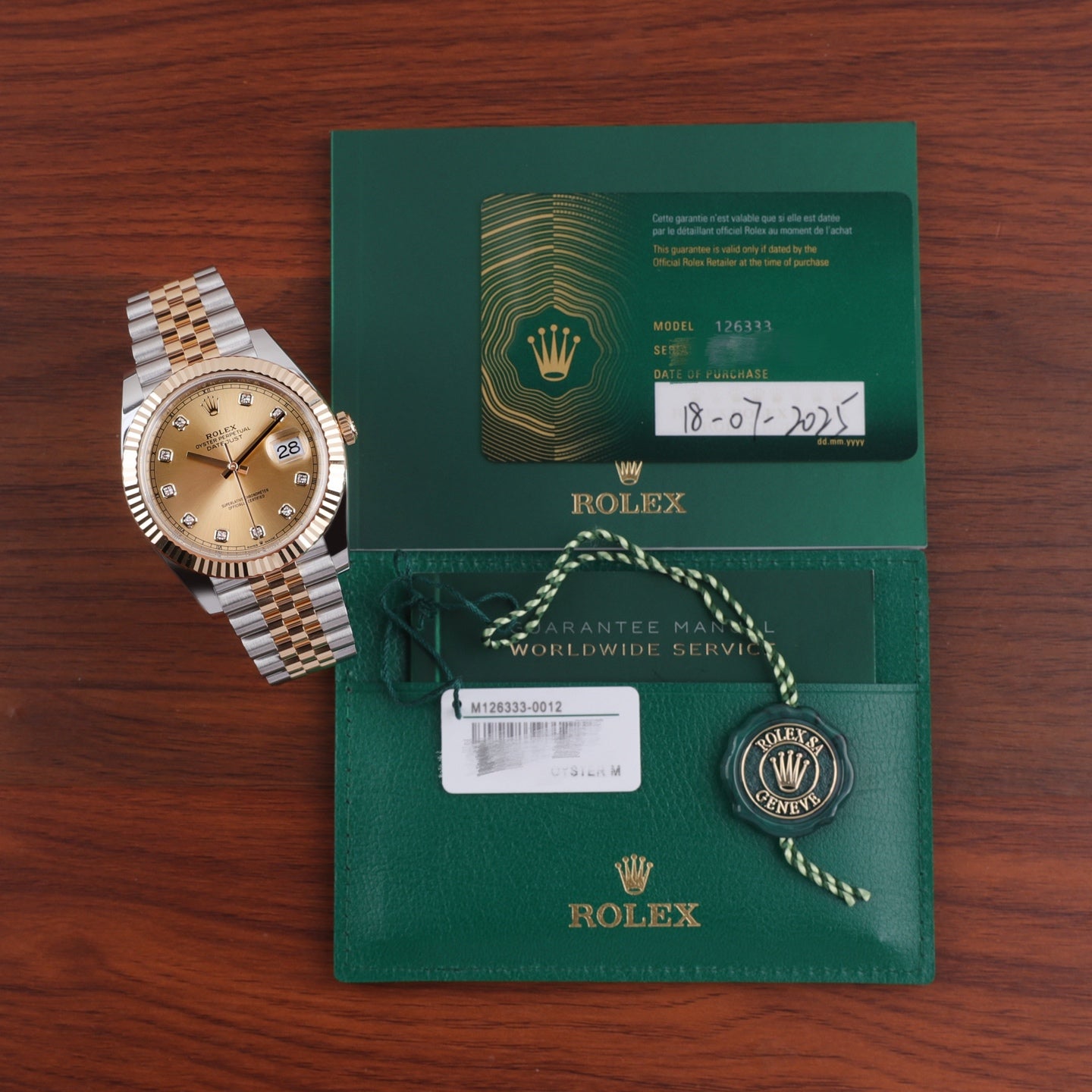 2025 Brand New Rolex - 126333-0012 Datejust 41 Rolesor Yellow Fluted / Jubilee / Champagne - Diamond