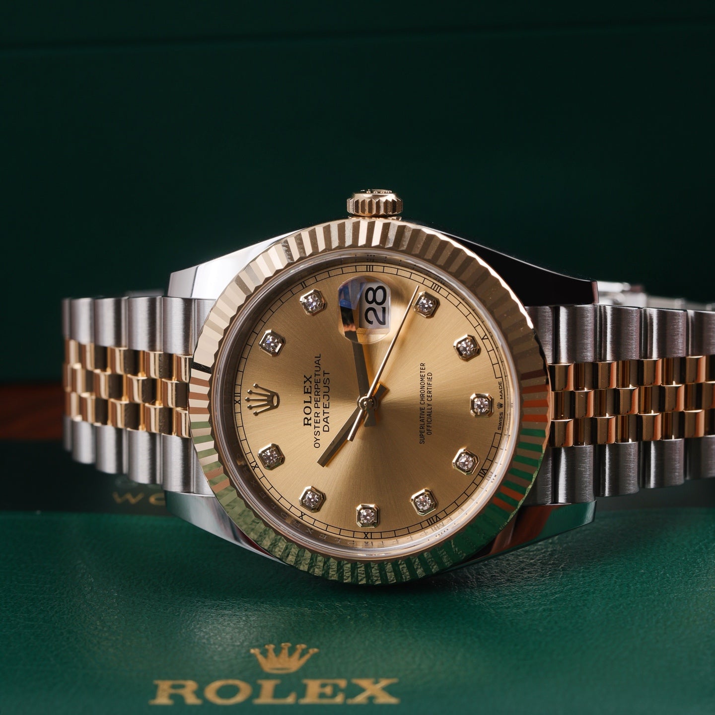 2025 Brand New Rolex - 126333-0012 Datejust 41 Rolesor Yellow Fluted / Jubilee / Champagne - Diamond