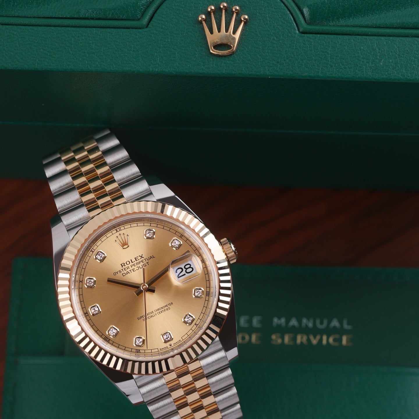 2025 Brand New Rolex - 126333-0012 Datejust 41 Rolesor Yellow Fluted / Jubilee / Champagne - Diamond