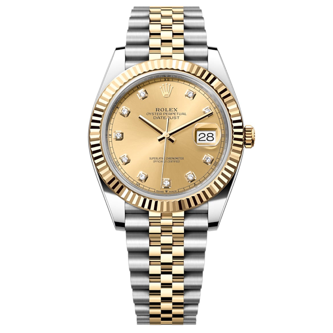 2025 Brand New Rolex - 126333-0012 Datejust 41 Rolesor Yellow Fluted / Jubilee / Champagne - Diamond