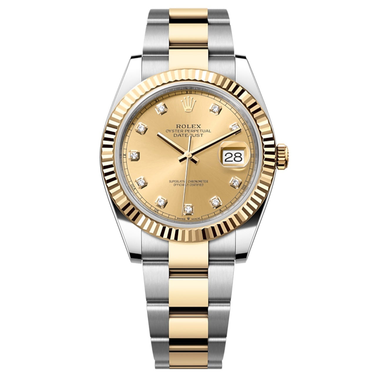 2025 Brand New Rolex - 126333-0011 Datejust 41 Rolesor Yellow Fluted / Oyster / Champagne - Diamond