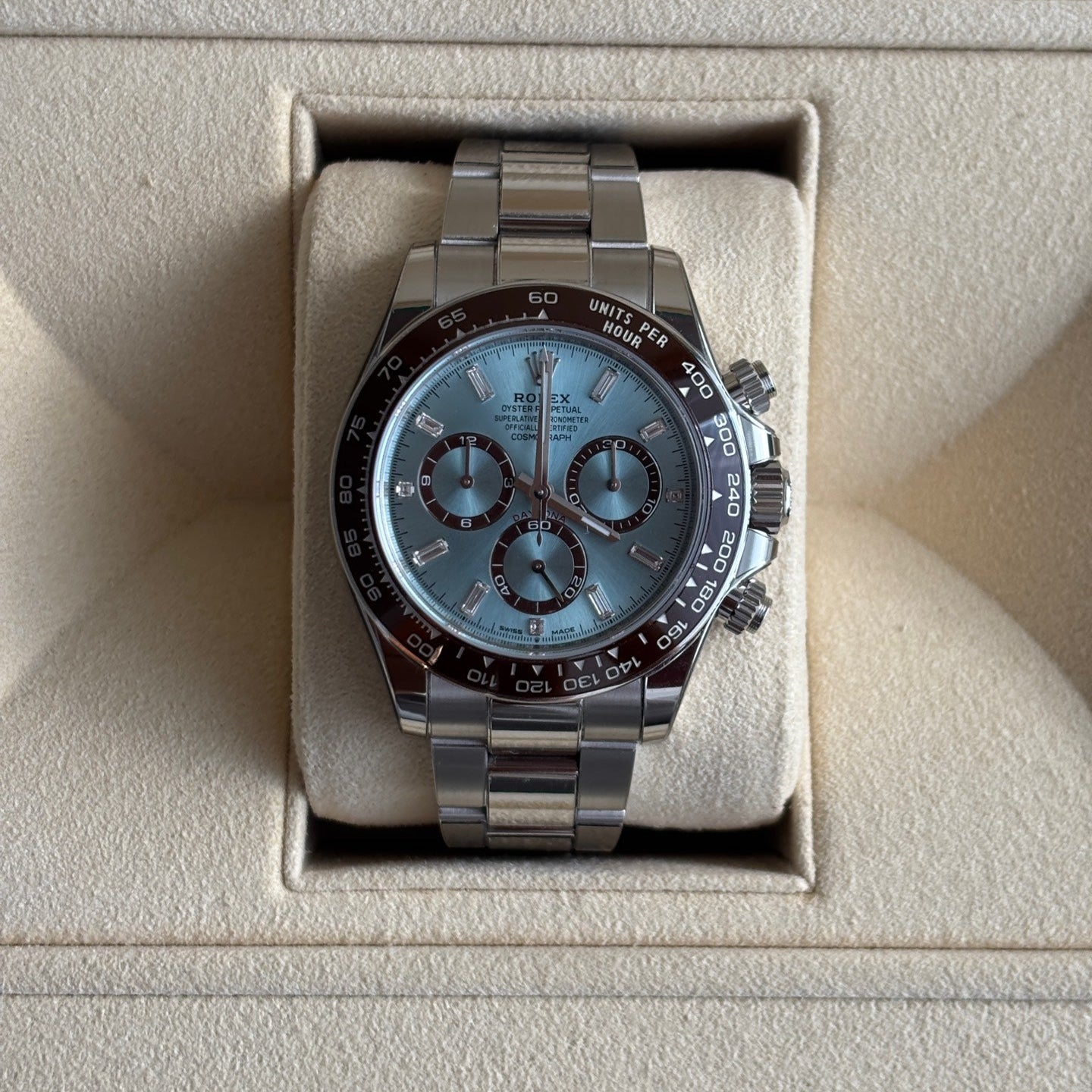 2025 Brand New Rolex - 126506-0002 Cosmograph Daytona Platinum - Cerachrom / Ice Blue - Baguette / Oyster