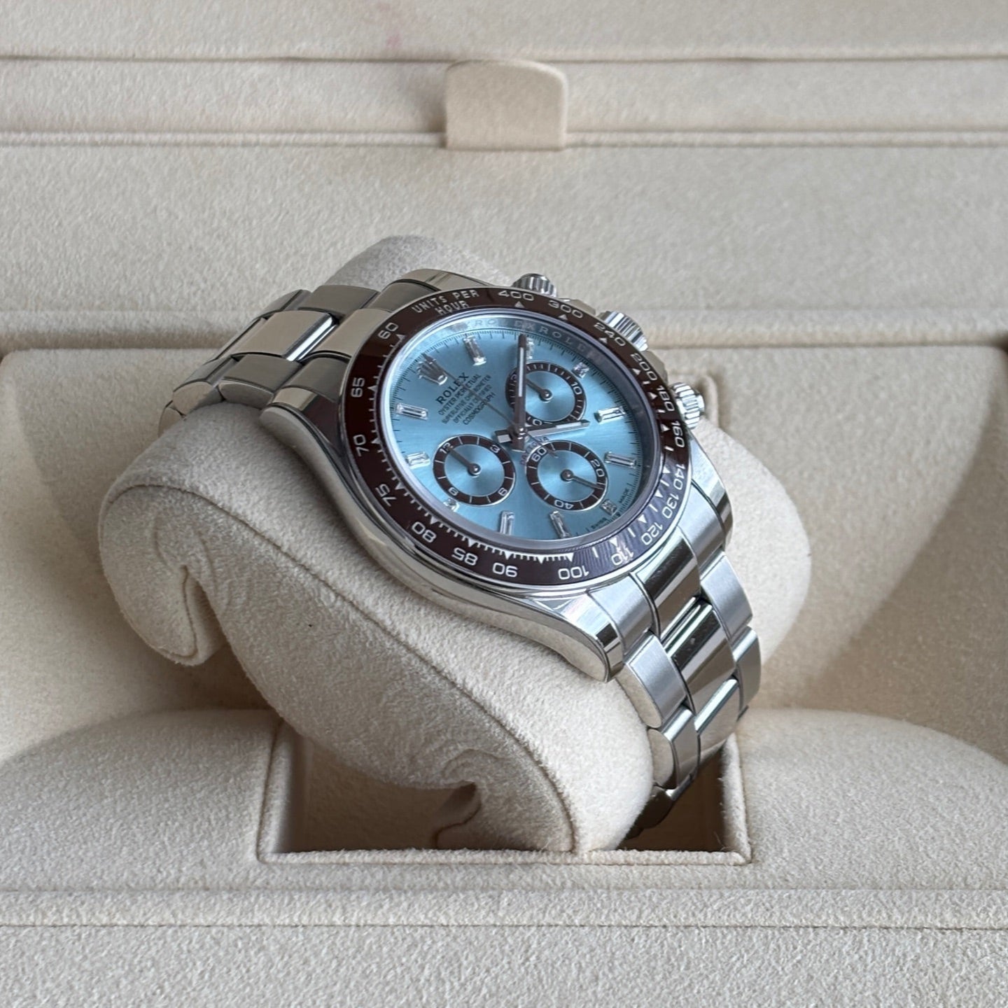 2025 Brand New Rolex - 126506-0002 Cosmograph Daytona Platinum - Cerachrom / Ice Blue - Baguette / Oyster