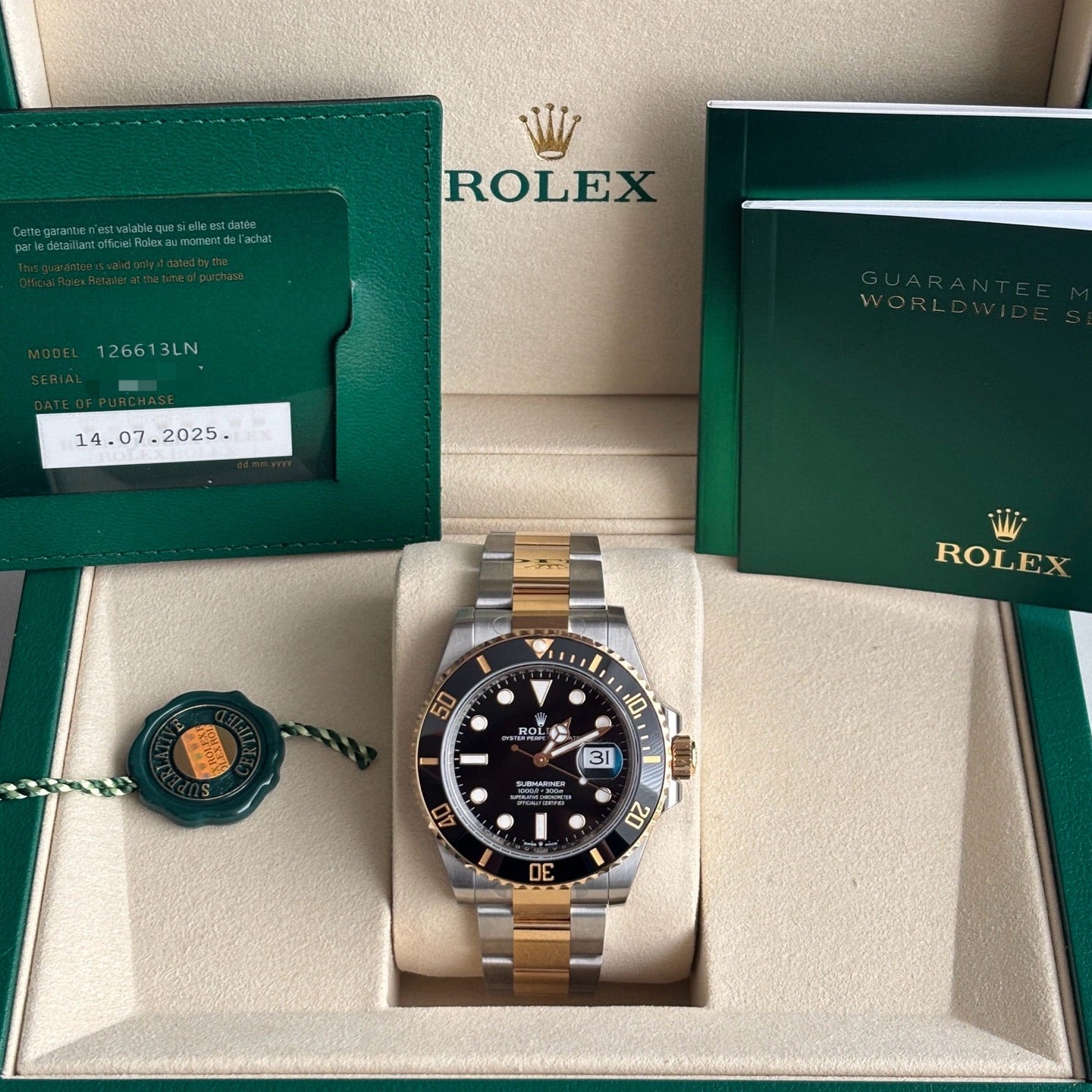 2025 Brand New Rolex - 126613LN-0002 Submariner Date 41 Stainless Steel / Yellow Gold / Black