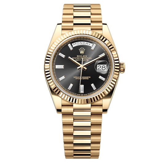 2025 Brand New Rolex - 228238-0004 Day-Date 40 Yellow Gold / Black - Baguette
