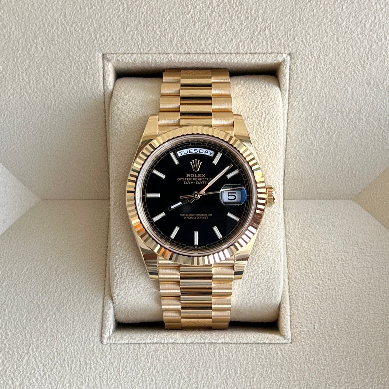 2025 Brand New Rolex - 228238-0067 Day-Date 40 Yellow Gold - Fluted / Black