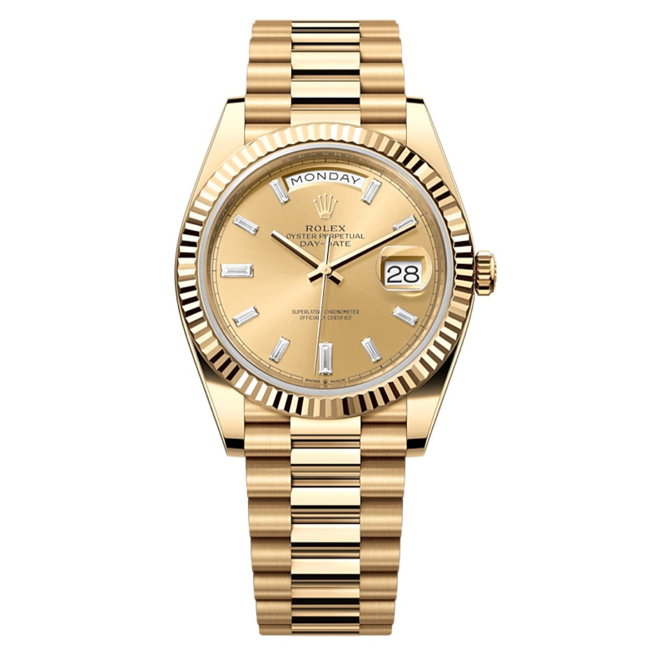 2025 Brand New Rolex - 228238-0005 Day-Date 40 Yellow Gold / Champagne - Baguette