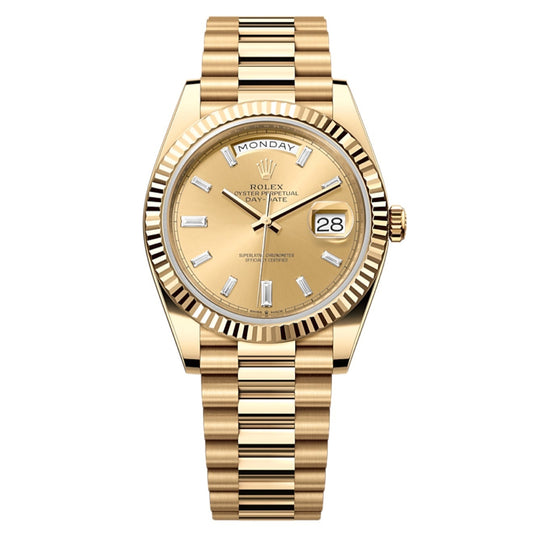2025 Brand New Rolex - 228238-0005 Day-Date 40 Yellow Gold / Champagne - Baguette