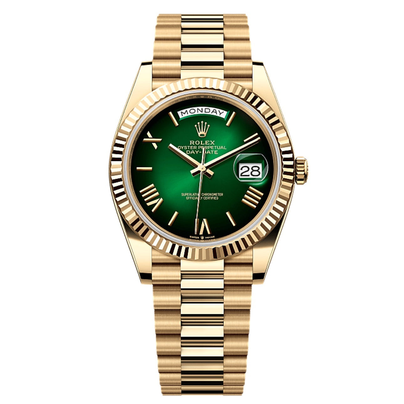 2025 Brand New Rolex - 228238-0069 Day-Date 40 Yellow Gold - Fluted / Green - Ombré