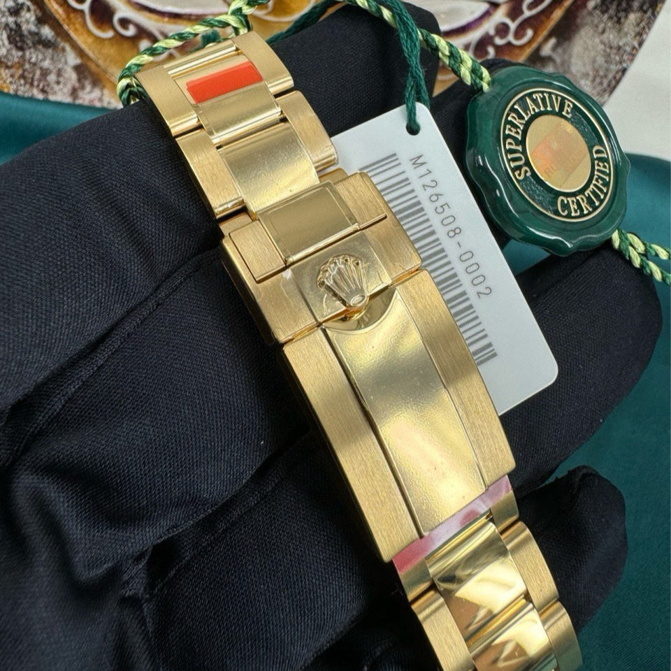 2025 Brand New Rolex - 126508-0002 Cosmograph Daytona Yellow Gold / Black - Champagne / Oyster