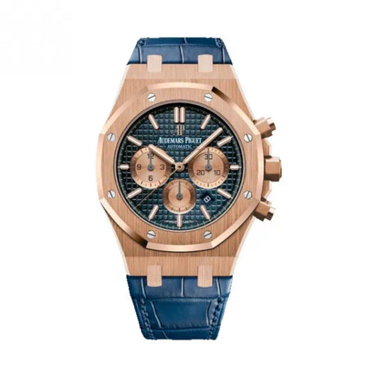 2020 Pre-owned Audemars Piguet - 26331OR.OO.D315CR.01 Royal Oak Chronograph 41 Pink Gold / Blue / Alligator
