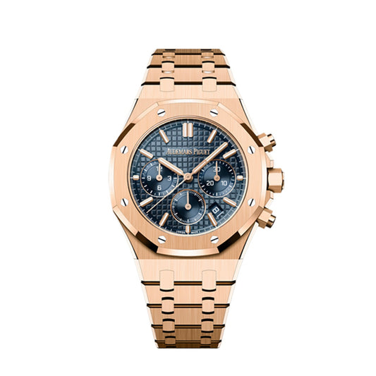 2025 Like New Audemars Piguet - 26715OR.OO.1356OR.01 Royal Oak Chronograph 38 Pink Gold / Blue
