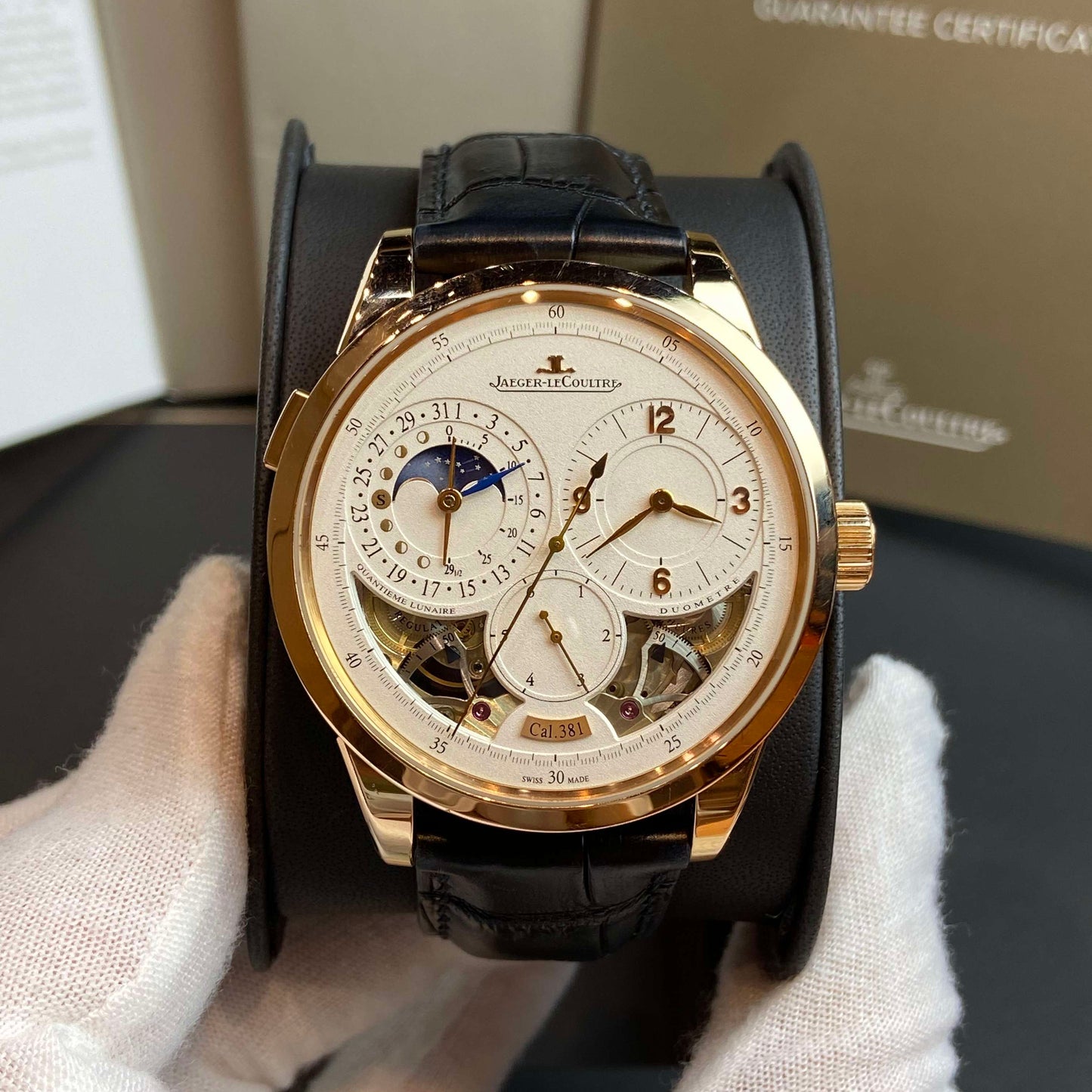 2013 Pre-owned Jaeger-LeCoultre - 6042520 Duomètre à Quantième Lunaire Pink Gold Open