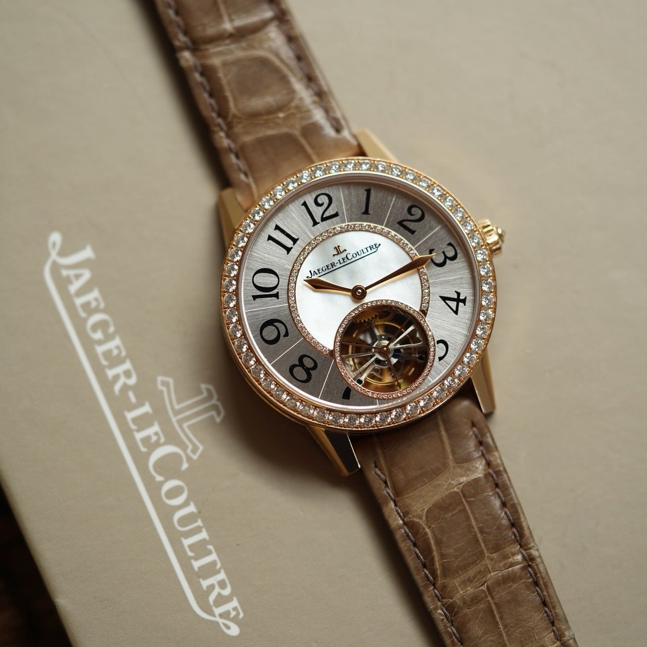 Watch ONLY  Pre-owned Jaeger-LeCoultre - Q3412410 Rendez-Vous Jewelery Tourbillon Pink Gold / MOP / Alligator