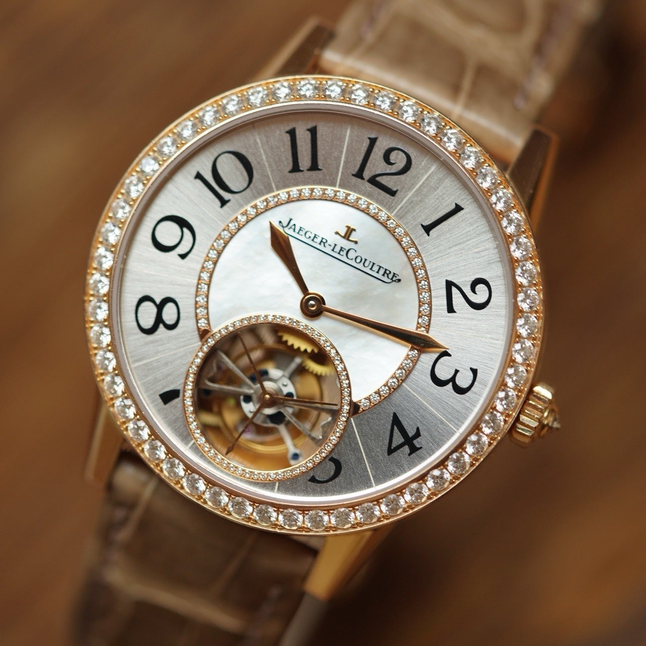 Watch ONLY  Pre-owned Jaeger-LeCoultre - Q3412410 Rendez-Vous Jewelery Tourbillon Pink Gold / MOP / Alligator