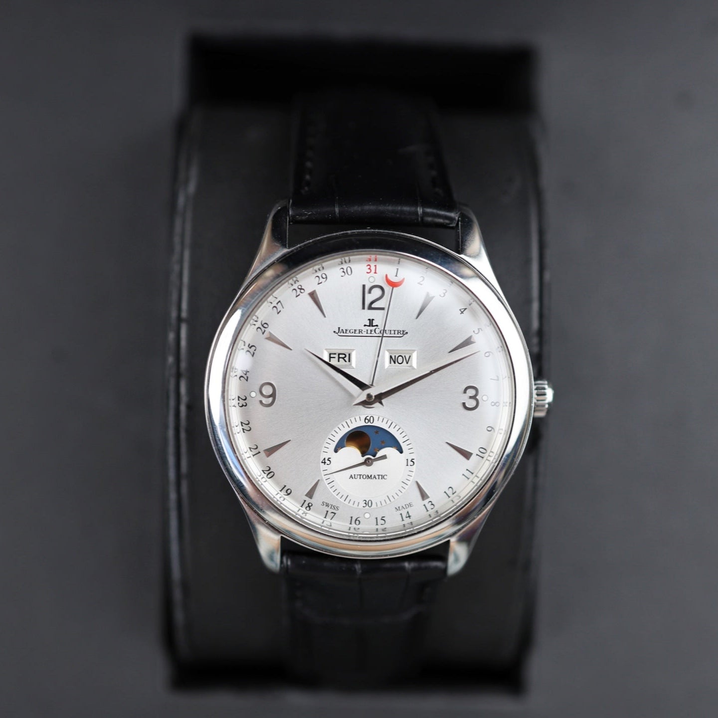 2021 Pre-owned Jaeger-LeCoultre - 1558420 Master Calendar Stainless Steel / Silver / Alligator