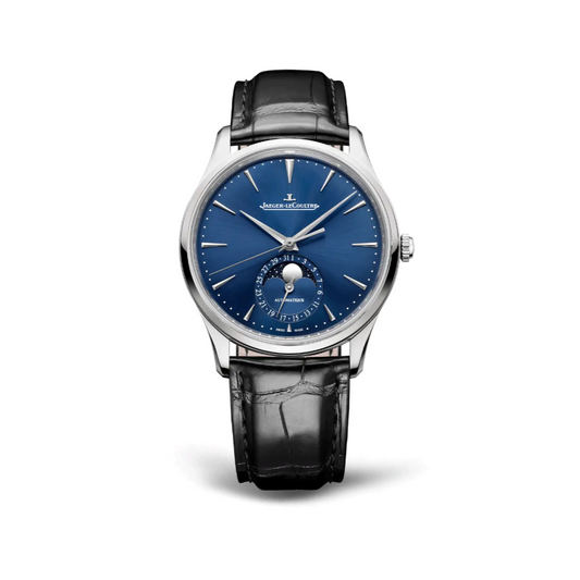 2022 Pre-owned Jaeger-LeCoultre - Q1368480 Master Ultra Thin Moon Stainless Steel / Blue / Alligator