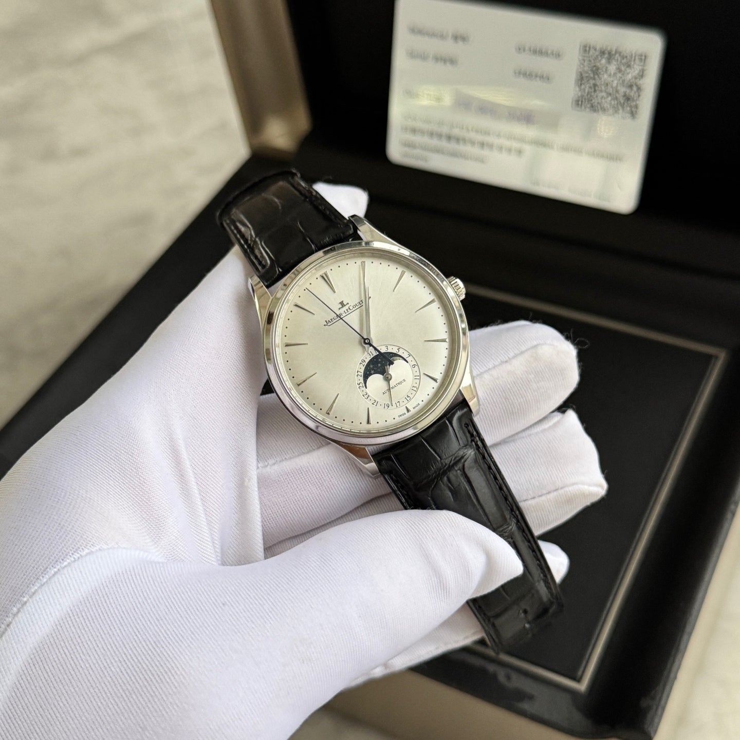 2024 Brand New Jaeger-LeCoultre - Q1368430 Master Ultra Thin Moon Stainless Steel / Silver / Alligator