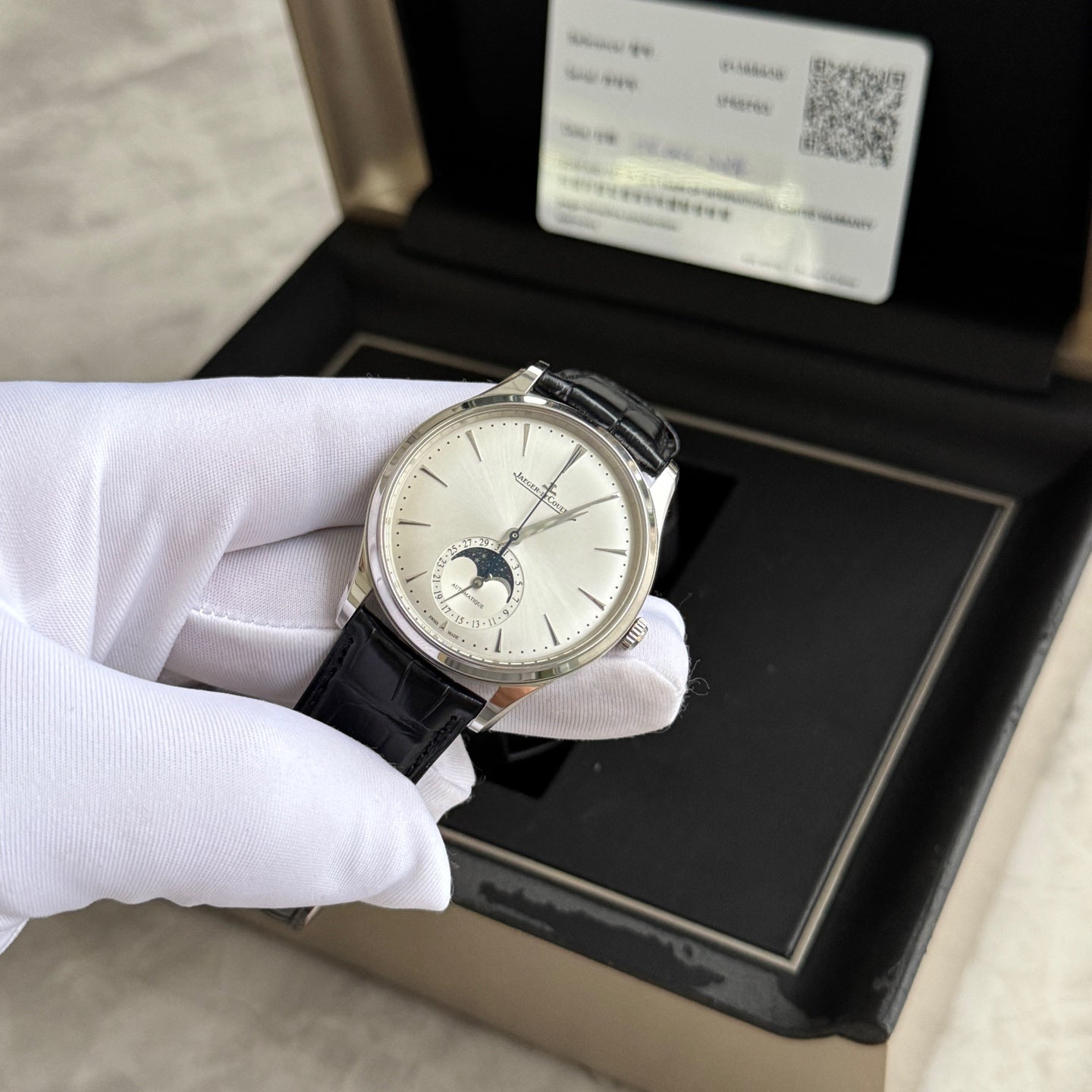 2024 Brand New Jaeger-LeCoultre - Q1368430 Master Ultra Thin Moon Stainless Steel / Silver / Alligator