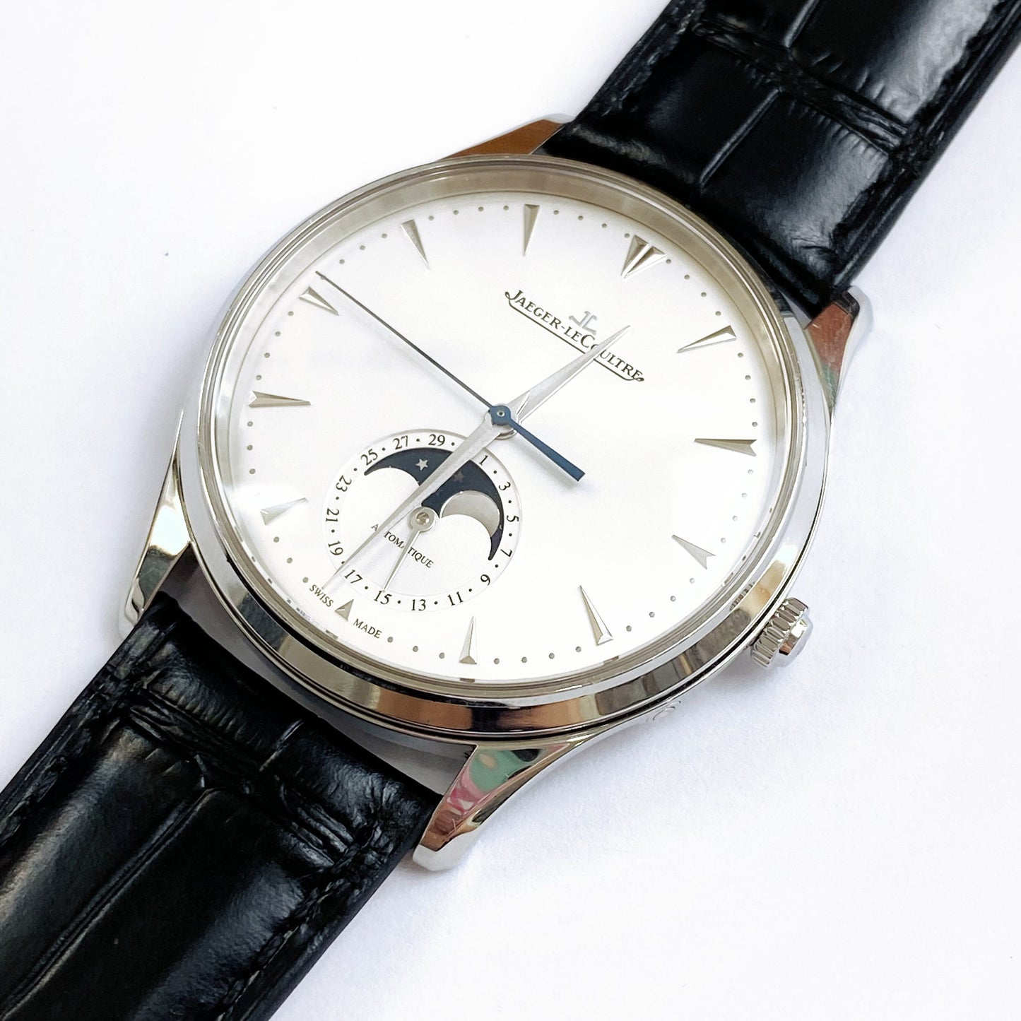2021 Pre-owned Jaeger-LeCoultre - 1368420 Master Ultra Thin Moon Stainless Steel / Silver / Alligator