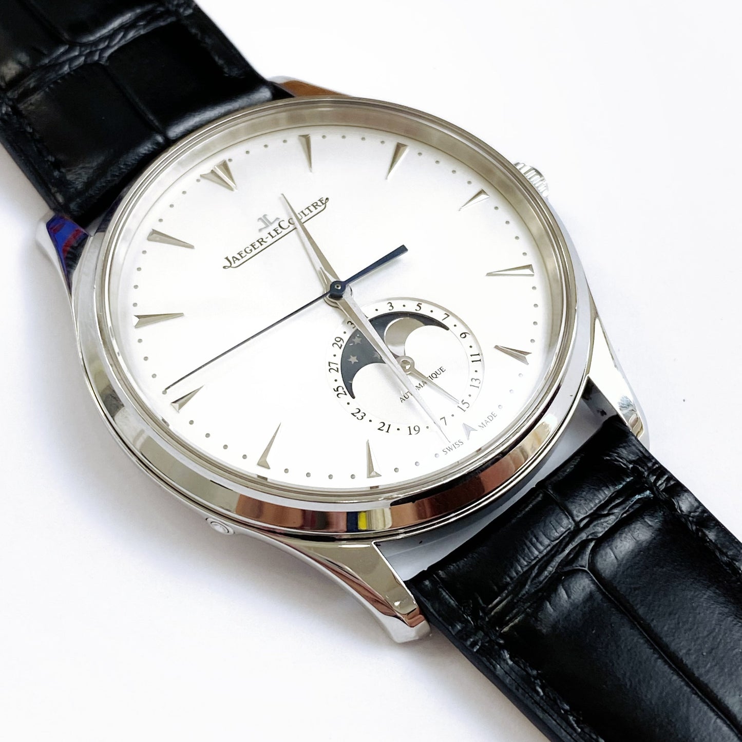 2021 Pre-owned Jaeger-LeCoultre - 1368420 Master Ultra Thin Moon Stainless Steel / Silver / Alligator