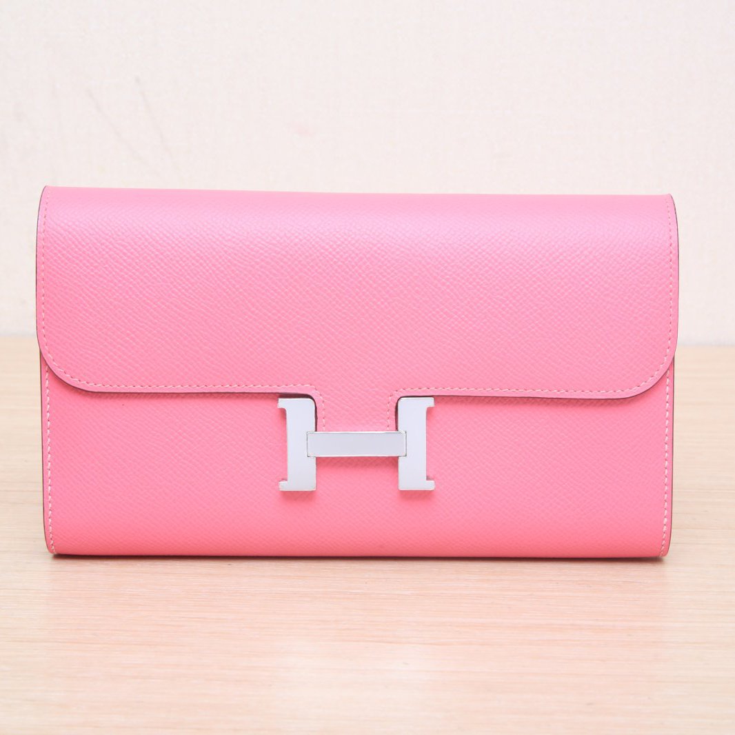Hermès Constance Long Wallet Rose Azalee (8W) Epsom Palladium Hardware