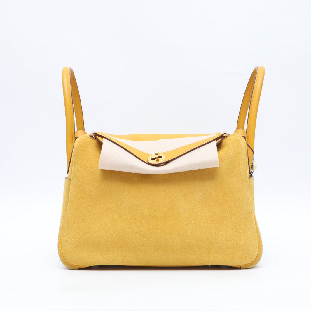 Hermès Lindy 30 Jaune Ambre (9D) Swift & Suede Gold Hardware
