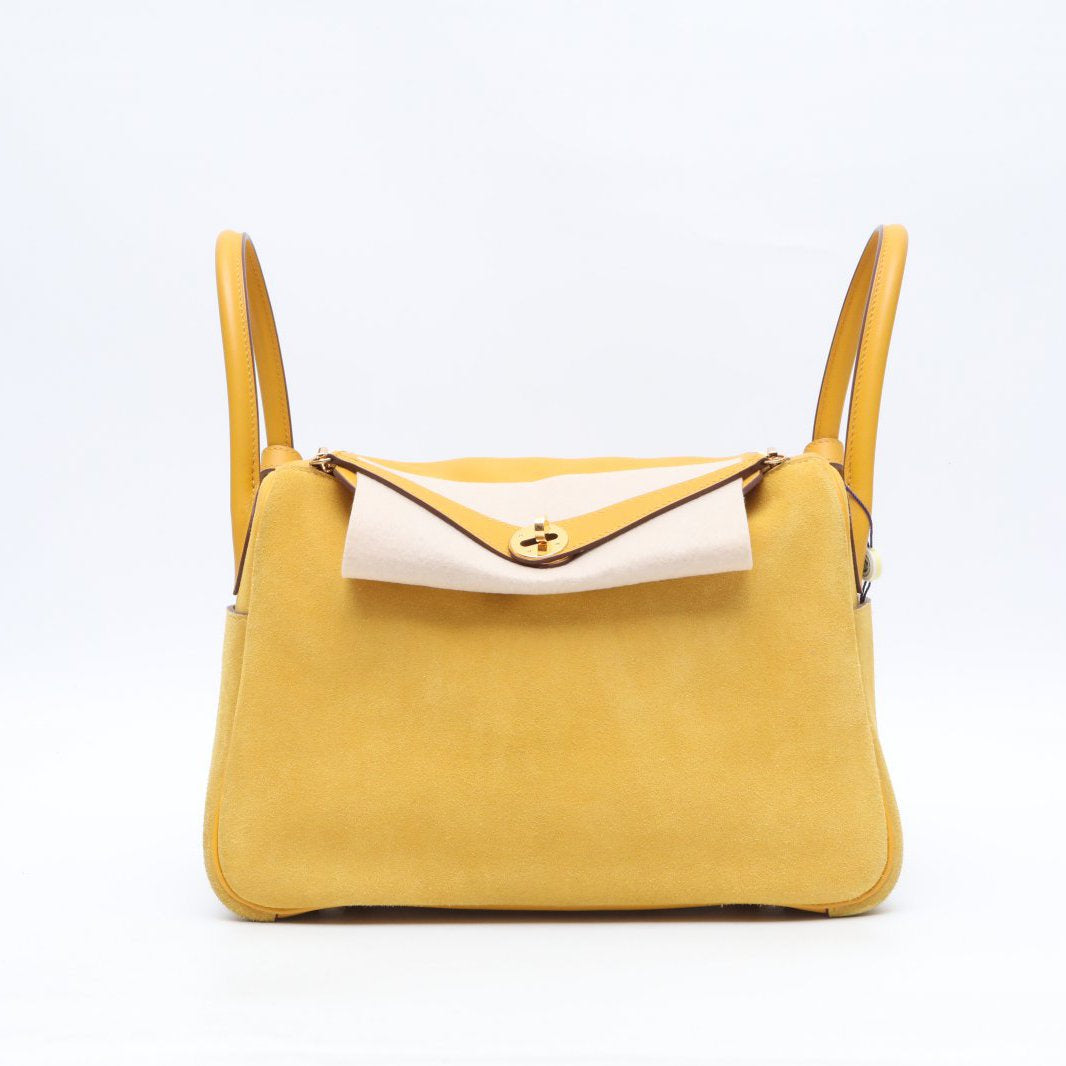 Hermès Lindy 30 Jaune Ambre (9D) Swift & Suede Gold Hardware