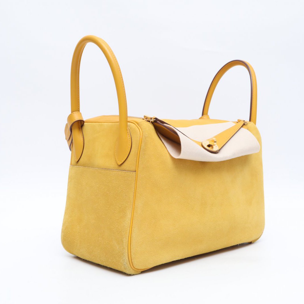 Hermès Lindy 30 Jaune Ambre (9D) Swift & Suede Gold Hardware