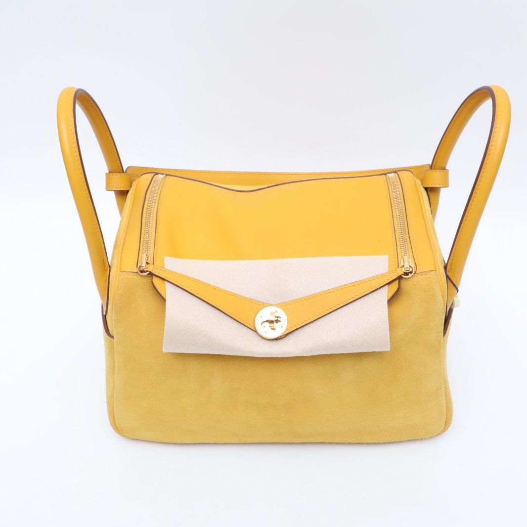 Hermès Lindy 30 Jaune Ambre (9D) Swift & Suede Gold Hardware