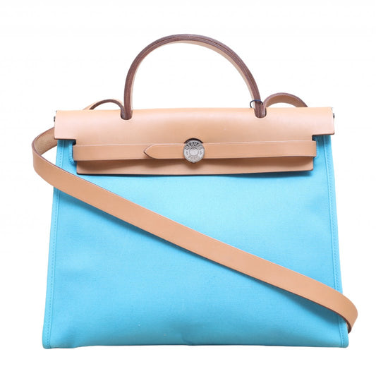 Hermès Herbag 31 Blue Canvas & Leather Palladium Hardware
