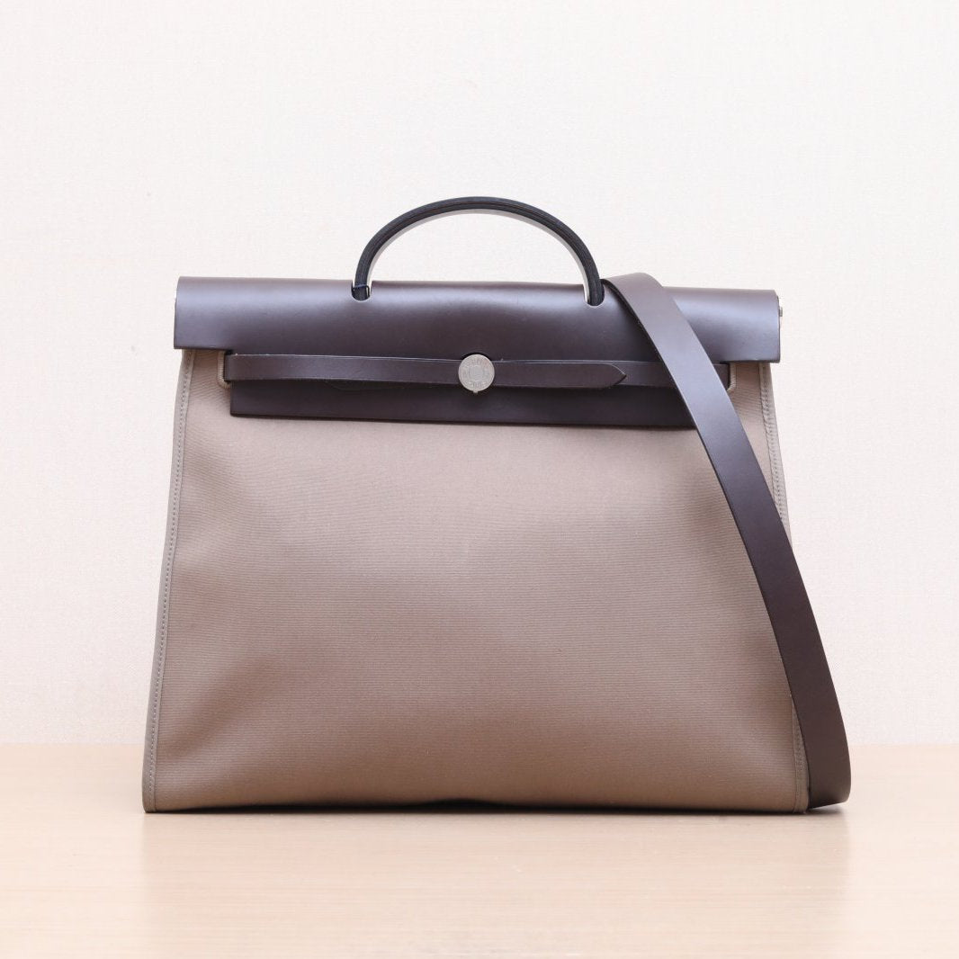 Hermès Herbag 39 Etoupe (18) Canvas & Hunter Palladium Hardware