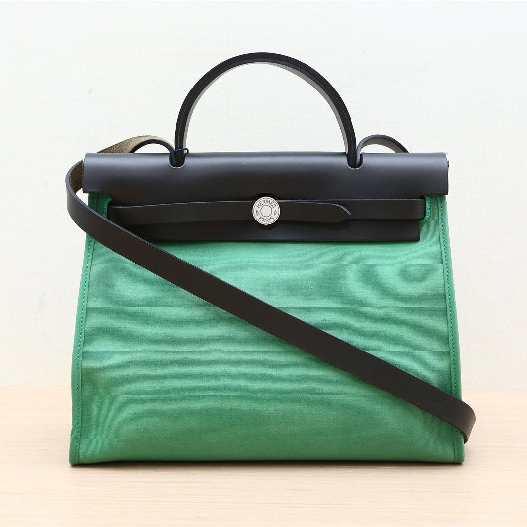 ermès Herbag 31  Noir (89) & Bambou (1K) Toile & Vache Hunter Palladium Hardware